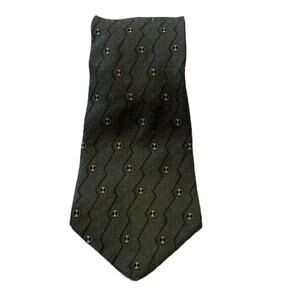 Stafford Executive Olive Green, Gold, and Black Geometric Print Silk Tie 58"